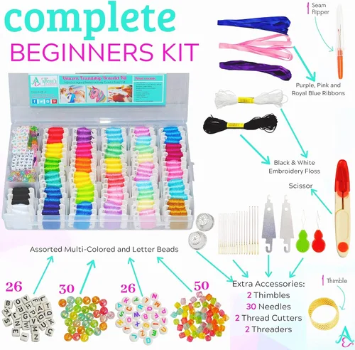 Miniatura 2 de Athena's Elements Kit de bordado de 276 piezas, kits de punto de cruz, kit de cuerda de pulsera de amistad con caja organizadora, incluye 100 hilos