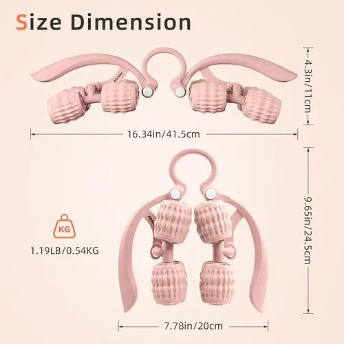 Miniatura 7 de Abahub Rodillo de masaje manual, rodillo de masaje para celulitis para hombres y mujeres, masajeador de fascia profunda para gimnasio en casa, Rosa