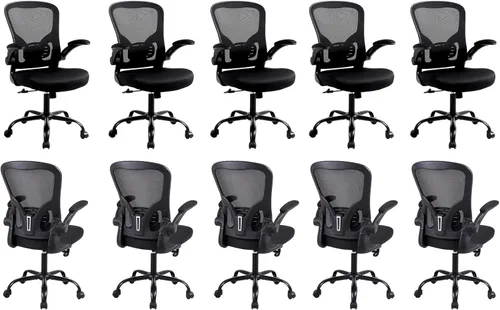 Flysky Juego de 10 sillas ergonómicas de escritorio para oficina en casa, soporte lumbar, silla giratoria de malla transpirable para computadora con