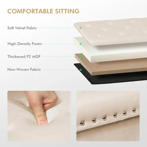 Miniatura 4 de PINPLUS Banco Otomán de Almacenamiento Plegable, Taburete Reposapiés Plegable de Terciopelo Acolchado con Remache, Banco para Pie de Cama, Baúl