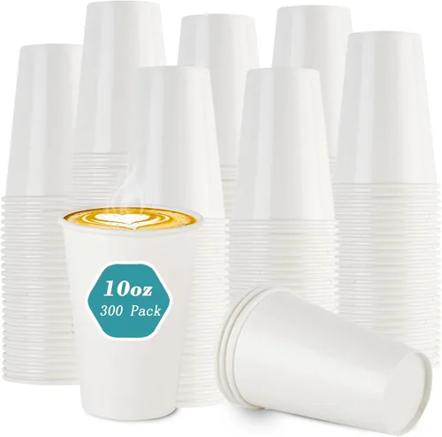 vivigu Tazas de café – Paquete de 300 vasos de papel de 10 onzas, taza de café de papel desechable para bebidas calientes y frías, tazas calientes