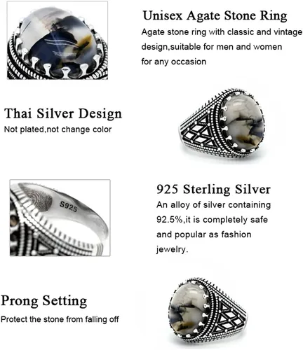 Miniatura 6 de Anillo de plata de ley 925 maciza para hombre, piedra de ónix oceánico, anillo punk de alta joyería estilo turco