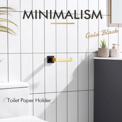 Miniatura 3 de KOKOSIRI Portarrollos de papel higiénico montado en la pared para baños, herrajes para baño, acero inoxidable T-304, negro mate y dorado B2003GDK