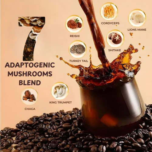 Miniatura 3 de Café en polvo orgánico de hongos con melena de león y 7 adaptógenos – Mejor energía, enfoque, inmunidad y salud intestinal – Mezcla de café