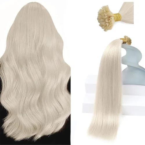 Sunny Hair - Extensiones de cabello humano rubio U-tip, extensiones de cabello Remy, color rubio platinado, extensiones de cabello humano real, 22