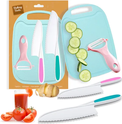 Miniatura 8 de Juego de cuchillos para niños para cocinar de verdad, juego de 4 piezas de cuchillos para niños pequeños, cuchillo de cocina de nailon