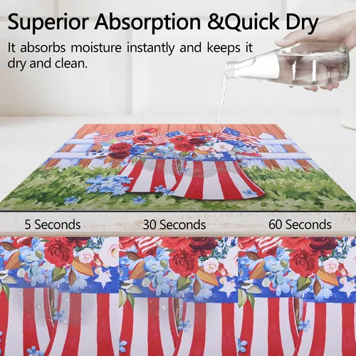 Miniatura 2 de Alfombrilla de secado de platos con bandera estadounidense del 4 de julio, almohadilla seca de silicona absorbente para cafetera, estante de platos