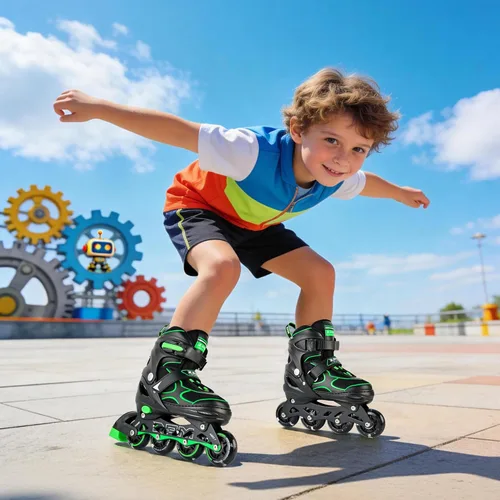 Miniatura 6 de 2PM SPORTS Patines en línea para niños y niñas, niños de 5 a 8 a 12 años, 4 a 6, 6 a 12 años, con ruedas iluminadas, cuchillas ajustables para Verde