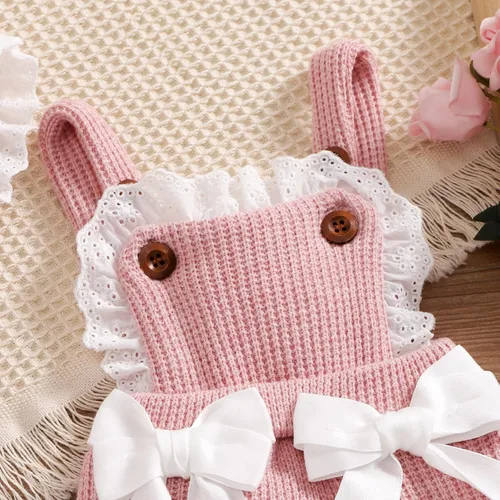 Miniatura 4 de Mameluco de una sola pieza de algodón y lino para bebé niña con volantes, sin mangas, con volantes, gorro
