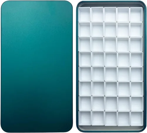 Miniatura 17 de Estuche de lata de paleta de acuarela con 40 piezas de sartenes vacías de plástico blanco con cuadrados magnéticos para transportar - Paleta
