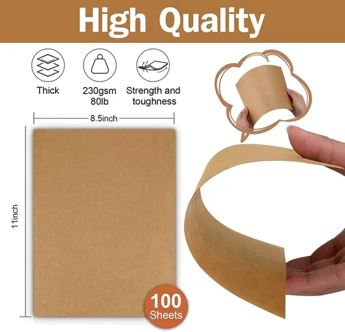 Miniatura 2 de 100 hojas de papel kraft cartulina marrón 8.5 x 11, papel de impresora de cartulina Goefun 80lb para invitaciones, menús, manualidades, tarjetas DIY
