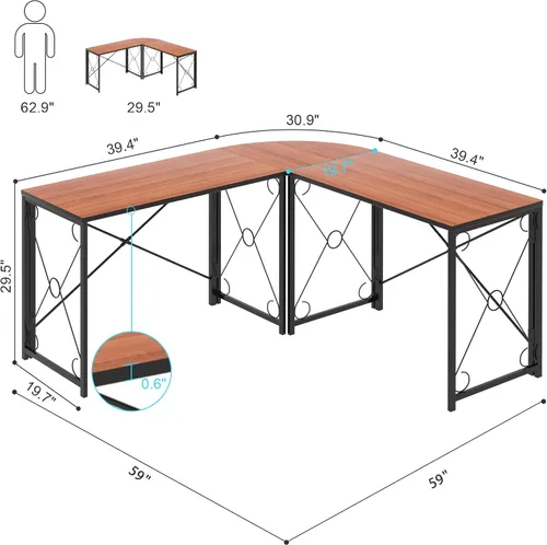 Miniatura 3 de VECELO Escritorio plegable para computadora de 39.4 pulgadas, mesa simple para computadora portátil, estación de trabajo para leer y escribir,