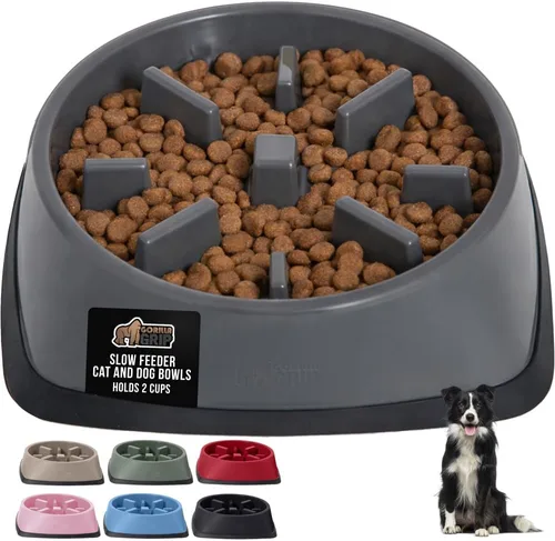 Miniatura 12 de GORILLA GRIP Cuencos para perros de alimentación lenta pendiente de patente, juguete interactivo de rompecabezas de 4 tazas para entrenamiento