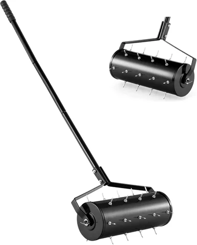 Miniatura 9 de Aireador de césped rodante, herramienta aireadora manual de 18 pulgadas, rellenable con arena/rocas, aireador de césped de alta resistencia con asa