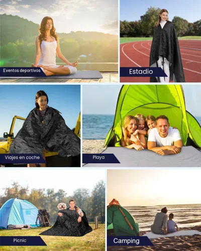 Miniatura 7 de Manta de campamento al aire libre, manta de forro polar impermeable para estadio con bolsa portátil, ligera para clima frío, deportes, mascotas