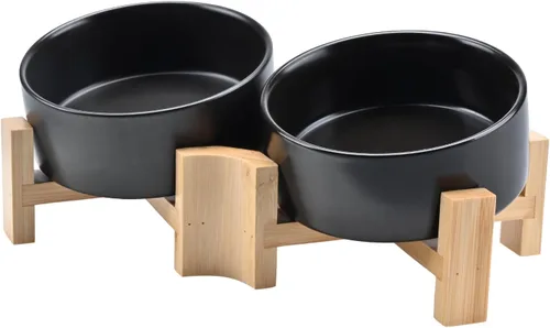 Miniatura 28 de SPUNKYJUNKY Cuenco de cerámica inclinado de 15° para perros y gatos con soporte de madera, cuenco inclinado para comida y agua para bulldog Blanco