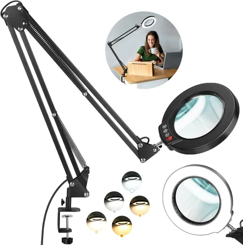 Miniatura 11 de Lupa 12X con luz, botón de actualización Krstlv 5 modos de color, regulable 2 en 1, lámpara de escritorio con luz LED 2 en 1, lupa manos libres