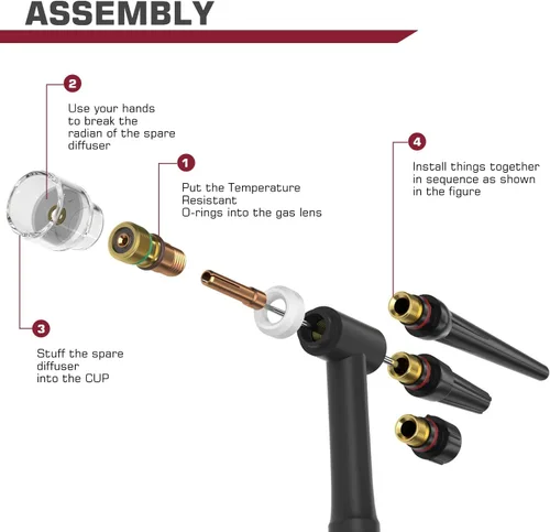 Miniatura 3 de ARCCAPTAIN TIG Kit de accesorios de soplete de soldadura 71 unids boquilla de alúmina Collets Cuerpo Stubby Gas Lens #12 Copa de vidrio consumibles