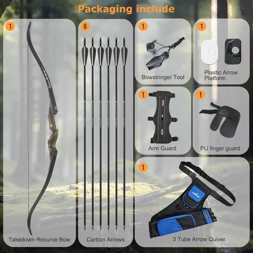 Miniatura 5 de TOPARCHERY 60'' Archery Recurve Bow and Arrow Set for Adult Target Practice Competition Survival Longbow Right Hand 30-50lbs with 6pcs Fiberglass