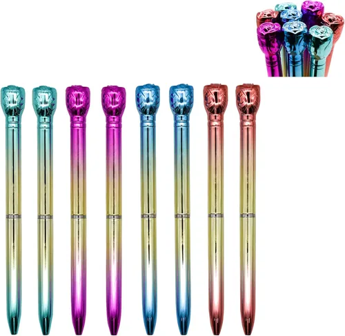 Miniatura 12 de Maydahui 12 bolígrafos retráctiles con diseño de rosas y flores, de cristal, de arena movediza, tinta negra, para escuela, boda, fiesta