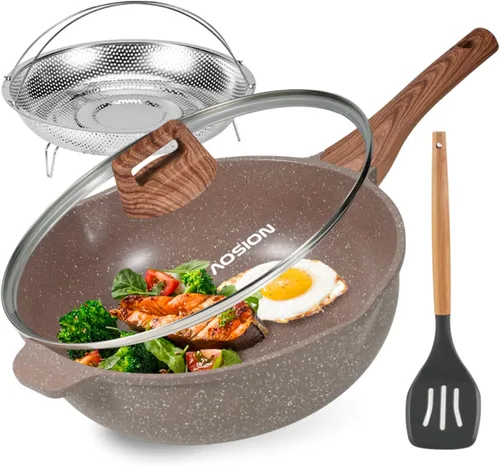 Miniatura 13 de AOSION Sartén profunda de cerámica antiadherente de 12 pulgadas con tapa y estante de vapor, sartén de 5.5 cuartos de galón, sartén de cerámica