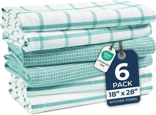 Miniatura 37 de LANE LINEN Juego de 6 paños de cocina de algodón para secar platos, 18 x 28 pulgadas, absorbentes, de secado rápido, color beige 07: Amarillo