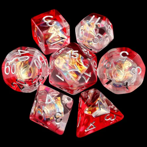 Miniatura 17 de Haxtec DND Conjunto de Dados 7 Piezas Conjunto de Dados de Resina Negro con Inclusión de Mylar Iridiscente Dados Poliédricos D&D