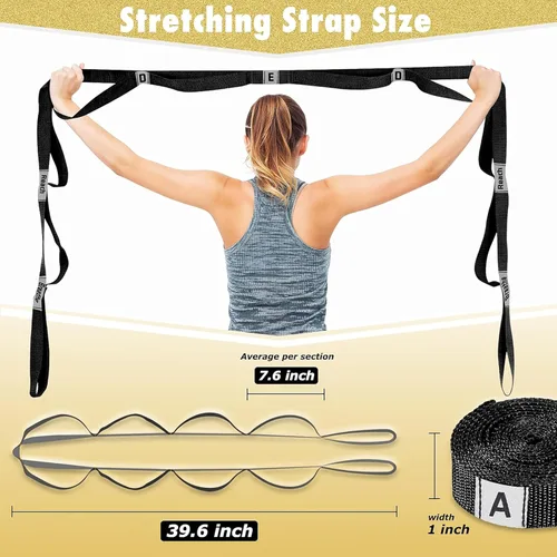 Miniatura 2 de Correa elástica para yoga, no elástica, con letras y comentarios, 10 bucles para terapia física, ejercicio, pilates, baile, gimnasia