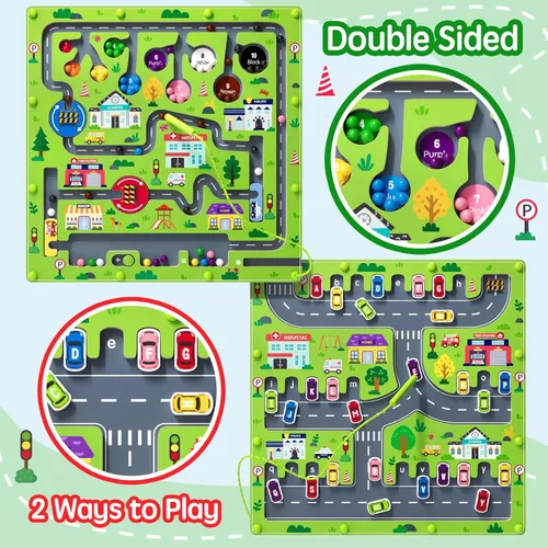 Miniatura 6 de rifamee Laberinto magnético 2 en 1 de color y números con imán de alfabeto y conteo, tablero de doble cara, rompecabezas de madera, habilidades