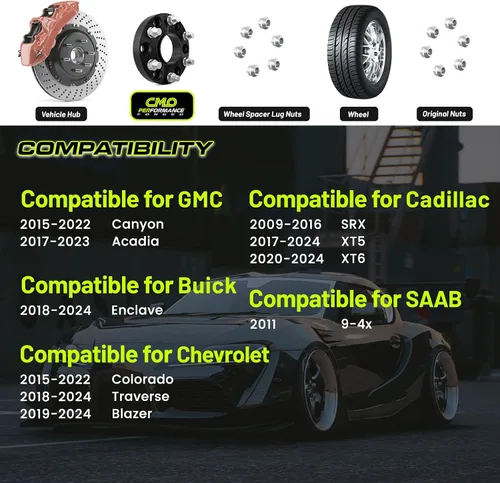 Miniatura 3 de Espaciadores de rueda hubcéntricos negros de 1.5 pulgadas 6x120 compatibles para GMC Canyon Acadia, compatibles para Cadillac SRX XT5 XT6