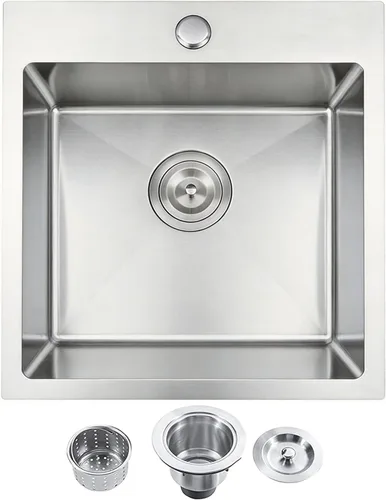 Miniatura 9 de Fregadero de barra de montaje superior, de 15x15 pulgadas, fregadero de cocina pequeño para RV, fregadero de barra húmeda de acero inoxidable hecho