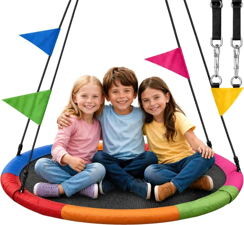 Columpio de platillo volador de 40 pulgadas para colgar al árbol, capacidad de 700lb, marco durable, impermeable, para niños, incluye 2 correas para