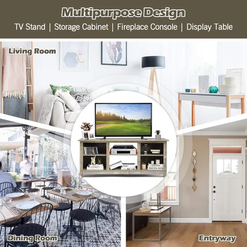 Miniatura 7 de Tangkula Soporte universal de madera de granja para TV de hasta 65 pulgadas, mesa consola de TV rústica con 6 estantes abiertos, centro