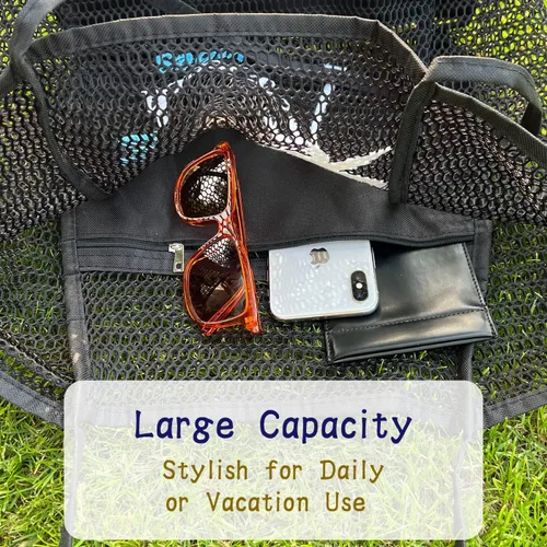 Miniatura 5 de ukia Bolsa de playa de malla, bolsas de playa de gran capacidad para mujer, bolsa de playa plegable con bolsillo con cremallera