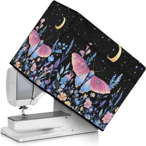Miniatura 26 de Funda para máquina de coser de mariposas y flores con prácticos bolsillos, funda protectora con asa, para la mayoría de máquinas de coser estándar
