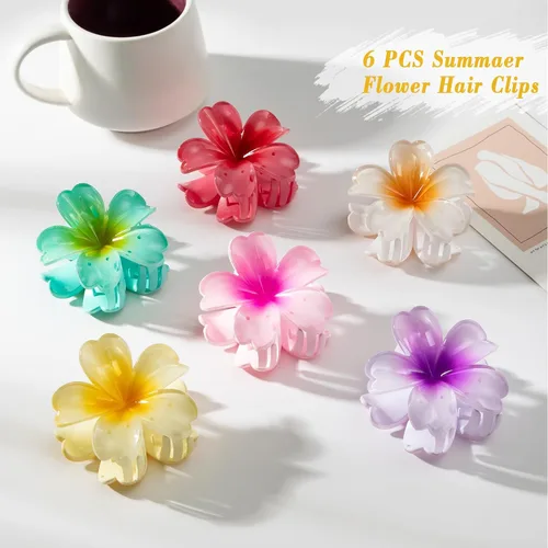 Miniatura 7 de 6 pinzas para el cabello de flores para mujer, pinzas de pelo de flores hawaianas, pinzas de hibisco hawaiano para cabello fino y grueso, fuerte