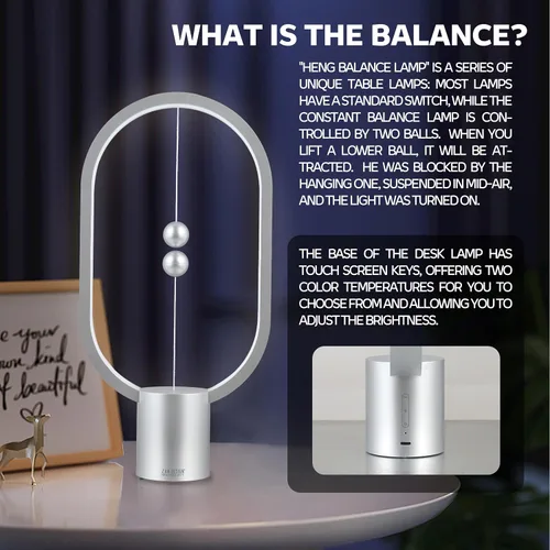 Miniatura 5 de Heng - Luz de equilibrio, lámpara de mesa LED alimentada por USB, creativa, luz nocturna con interruptor magnético, lámpara de mesa regulable