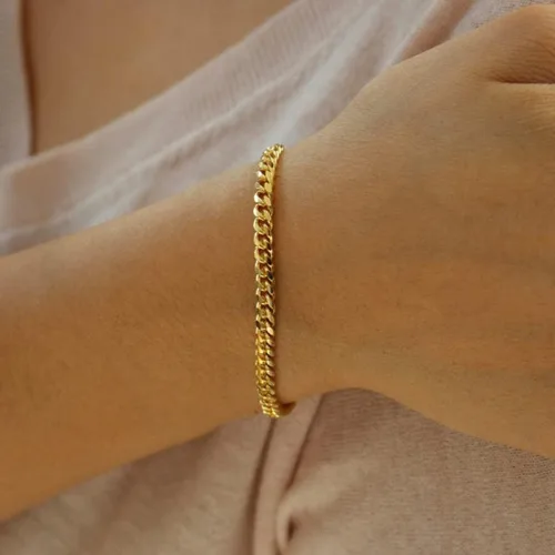 Miniatura 3 de Pulseras de cadena de perlas de oro de 18 quilates para mujer, ajustable, de acero inoxidable, delicada, fina caja de oro cubana, cadena