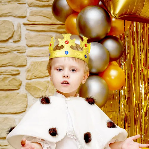 Miniatura 4 de Honoson 8 piezas de corona de rey para niños, sombrero de corona de rey de tela, coronas doradas para niños, niños, disfraz de cumpleaños de bebé