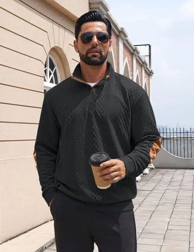 Miniatura 3 de Suéter de manga larga para hombre, casual, con botones de un cuarto, con cuello alto, sudadera con capucha