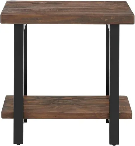 Miniatura 8 de Alaterre Furniture Pomona - Mesa auxiliar de madera maciza de 2 niveles con acabado natural y patas de metal, decoración moderna de granja