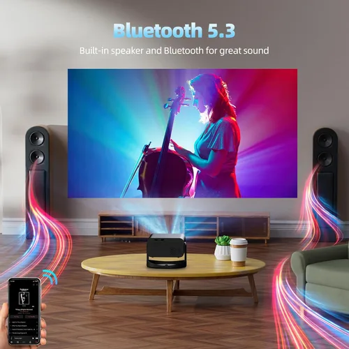Miniatura 6 de Proyector con WiFi y Bluetooth, proyector portátil de película 4K, soporte HD 1080P, soporte ajustable de 360°, enfoque eléctrico y corrección
