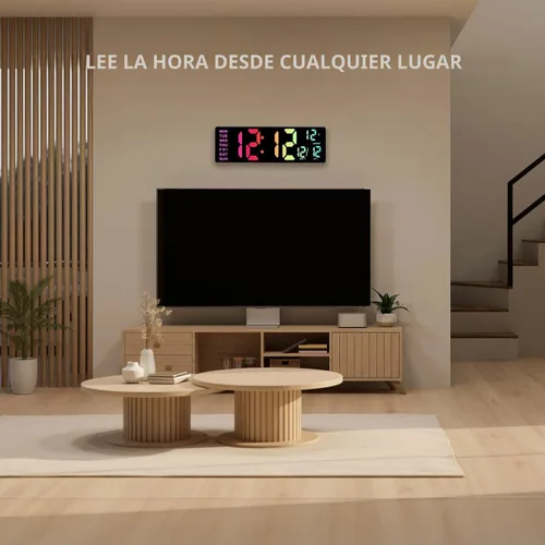 Miniatura 2 de EASYERA Reloj de pared digital grande de 16.5 pulgadas con sincronización BT, reloj de grano de madera con 11 escenas de luz RGB, control remoto