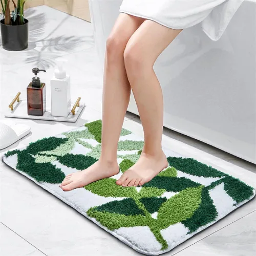 Alfombra de baño acolchada 24" x 17" extra suave, alfombrilla de baño verde, lavable a máquina, linda alfombra de hojas antideslizante y duradera