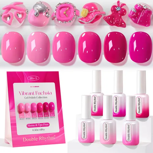 Double Rhythm Juego de 6 esmaltes de gel sin hema, de 0.50 onzas, del mismo color, del mismo color, con el mismo color que se remoja, kit de esmalte