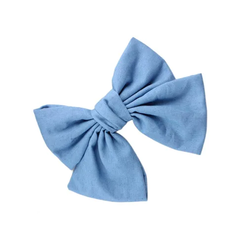 Pinza para el pelo de mezclilla azul, con lazo para niñas, color azul, vaqueros, pasador para el pelo para niñas, lazos grandes, BW01 (azul claro)