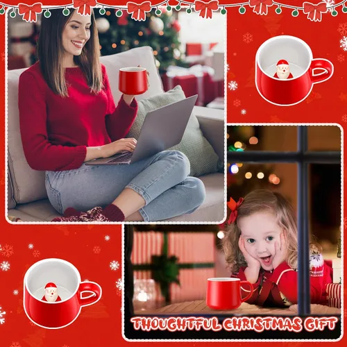 Miniatura 5 de Sliner Divertidas tazas de Navidad en 3D con animal en el interior, 13.5 onzas, hechas a mano, taza de café de cerámica, bonita figura de dibujos