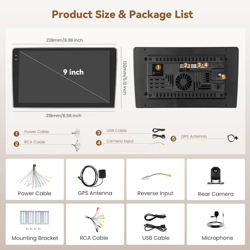 Miniatura 7 de [4+64G] Hikity Android 15 Carplay estéreo doble Din, pantalla táctil en celda de 9 pulgadas, radio inalámbrica Carplay Android Auto 5G WiFi Car