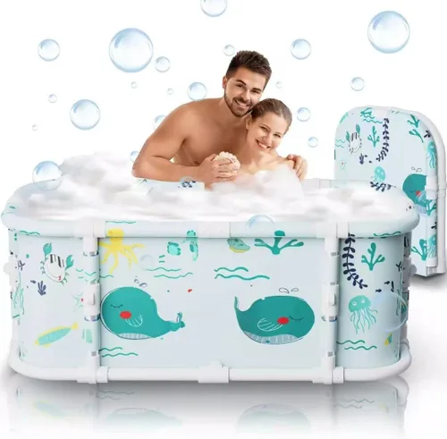 Bañera portátil, bañera plegable de 47" sin instalación, 7 capas de espesor con soporte metálico, bañera de terapia para cabina de ducha, bañera