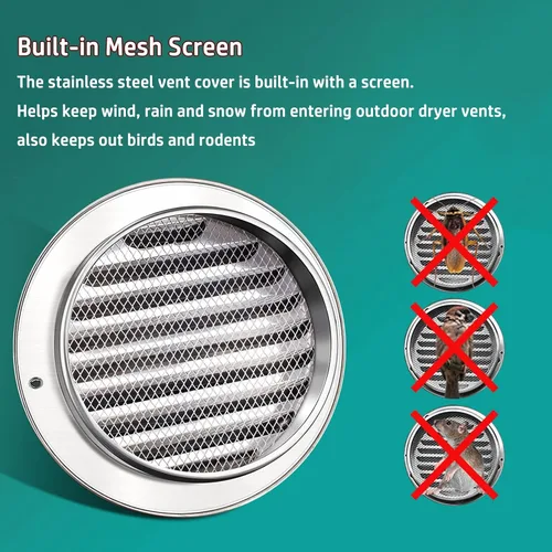Miniatura 4 de Salida de ventilación de pared de 4, 6, 8, 10, 12 pulgadas, cubierta de ventilación de aire 304, extractor externo con nariz de acero inoxidable